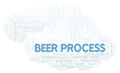 Beer Process typography word cloud create with the text only. Stock Illustration