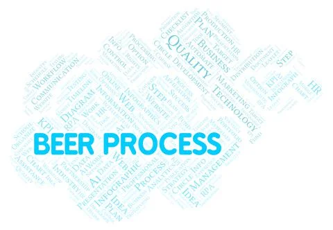 Beer Process typography word cloud create with the text only. Stock Illustration