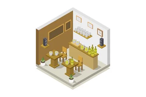 Beer pub isometric illustrator on background Stock Illustration