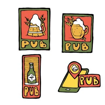 Beer pub posters, stickers, emblems Stock Illustration