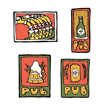 Beer pub posters, stickers, emblems Stock Illustration