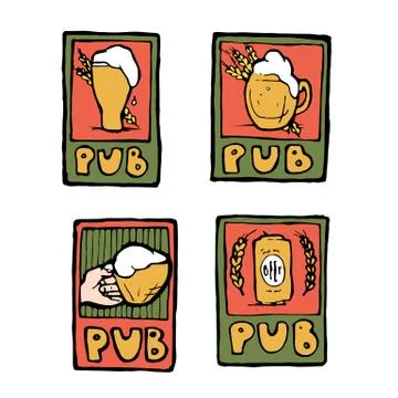 Beer pub posters, stickers, emblems Stock Illustration