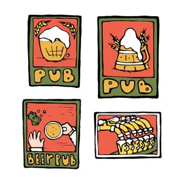 Beer pub posters, stickers, emblems Stock Illustration