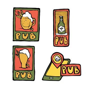 Beer pub posters, stickers, emblems Stock Illustration