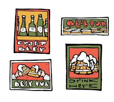 Beer pub posters, stickers, emblems Stock Illustration