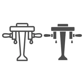 Beer pump for bar with two taps line and solid icon, Bartenders Day concept, pub Illustration