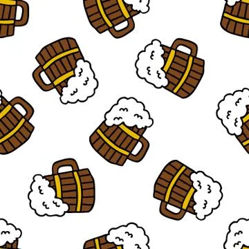 Beer seamless doodle pattern, vector illustration Stock Illustration