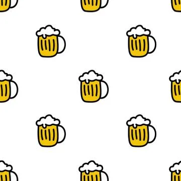 Beer seamless doodle pattern, vector color illustration Stock Illustration