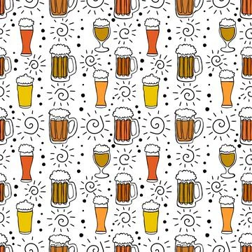 Beer seamless octoberfest pattern for wrapping paper and menu and clothes Stock Illustration