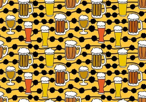 Beer seamless octoberfest pattern for wrapping paper and menu and clothes Illustrazione stock
