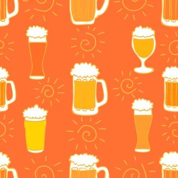 Beer seamless octoberfest pattern for wrapping paper and menu and clothes 스톡 일러스트
