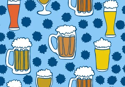 Beer seamless octoberfest pattern for wrapping paper and menu and clothes イラスト素材