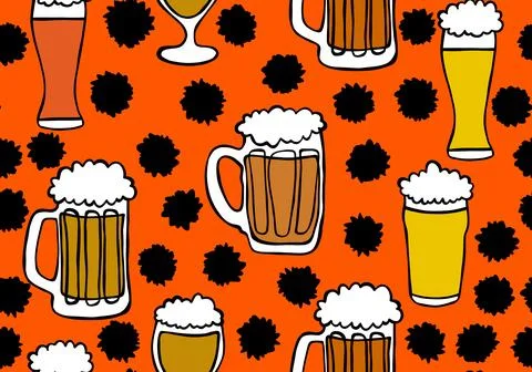 Beer seamless octoberfest pattern for wrapping paper and menu and clothes Stock Illustration