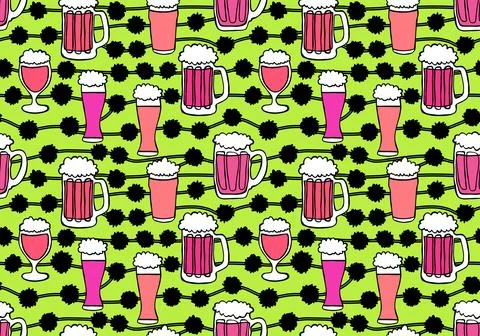 Beer seamless octoberfest pattern for wrapping paper and menu and clothes Illustrazione stock