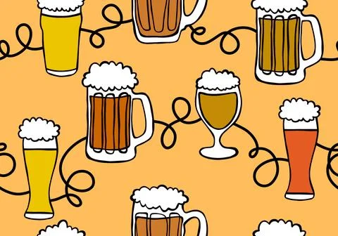 Beer seamless octoberfest pattern for wrapping paper and menu and clothes 스톡 일러스트