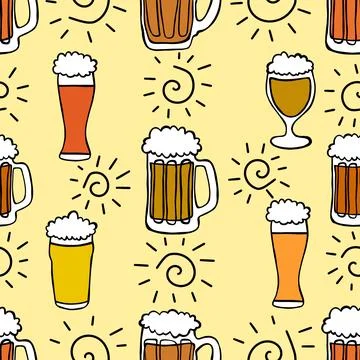 Beer seamless octoberfest pattern for wrapping paper and menu and clothes Stock Illustration