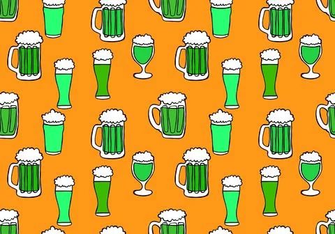 Beer seamless octoberfest pattern for wrapping paper and menu and clothes 스톡 일러스트