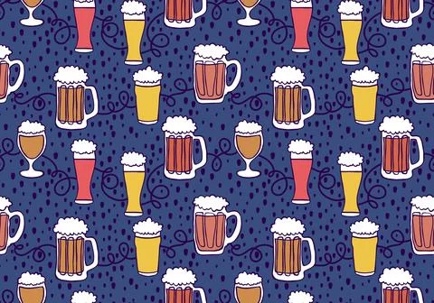 Beer seamless octoberfest pattern for wrapping paper and menu and clothes Illustrazione stock