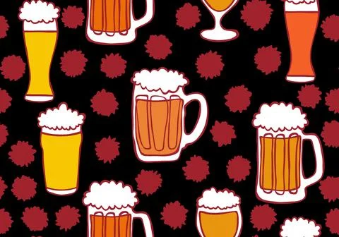 Beer seamless octoberfest pattern for wrapping paper and menu and clothes Stock Illustration