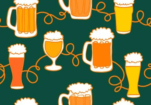 Beer seamless octoberfest pattern for wrapping paper and menu and clothes Stock Illustration