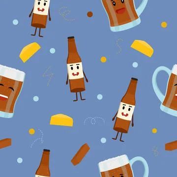 Beer seamless pattern. Funny bottle of beer Stock Illustration