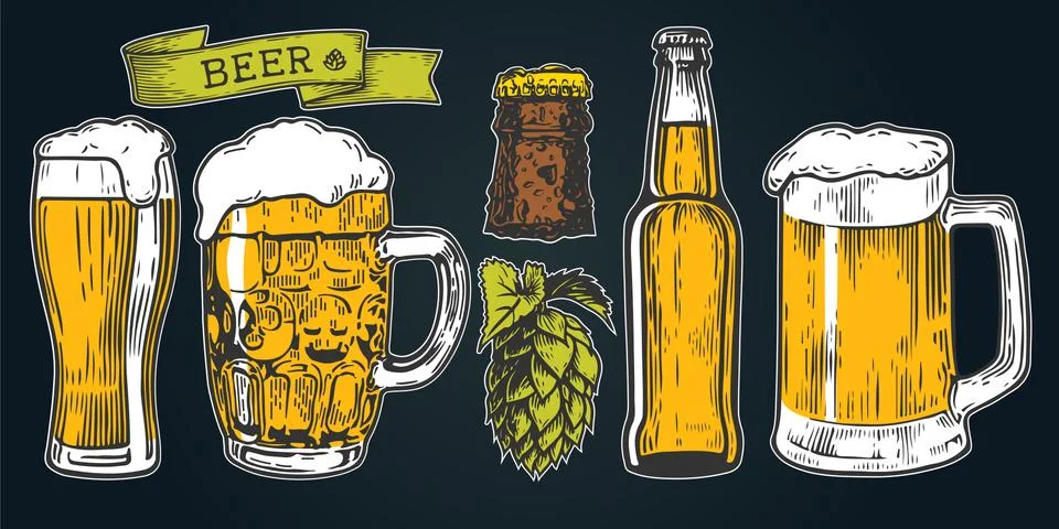 Beer set black Stock Illustration