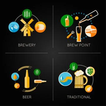 Beer set flat icons Stock Illustration