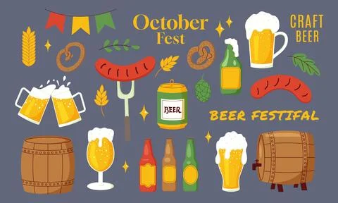 Beer Set flat style. Vector Illustration with lettering Stock Illustration