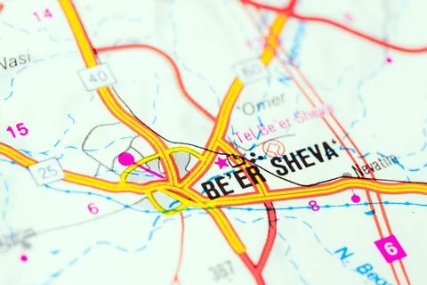 Be'er Sheva Map Closeup, Beer Sheva Beersheba Southern Israel City Stock Photos