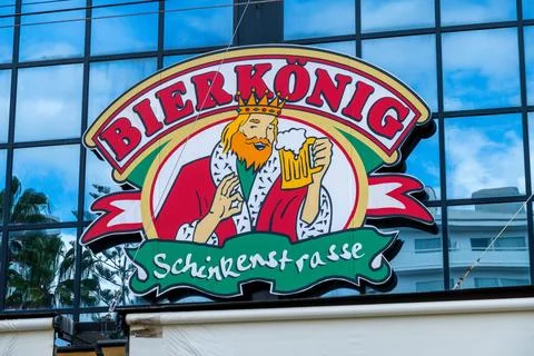 Beer Sign on Glass Facade in S Arenal 스톡 사진