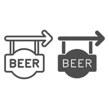 Beer signboard line and solid icon, Craft beer concept, hanging street banner Stock Illustration
