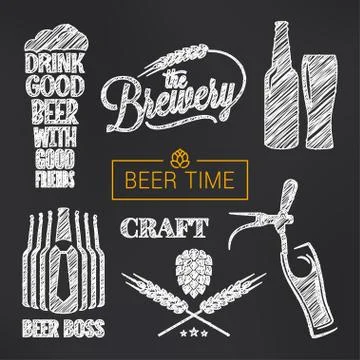 Beer sketch vector set. Beer glass and bottle Stock Illustration