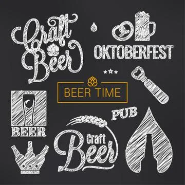 Beer sketch vector set. Beer glass and bottle Stock Illustration