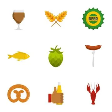 Beer snack icons set, flat style Illustrazione stock