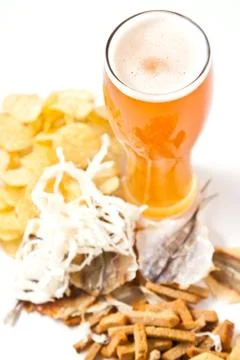 Beer with snack Stock Photos