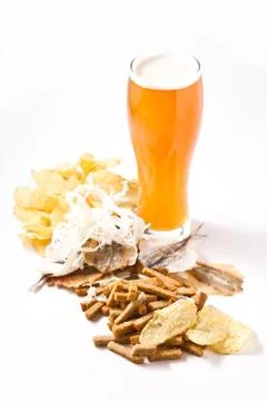 Beer with snack Stock Photos