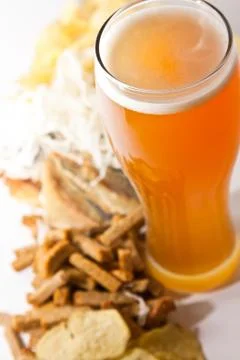 Beer with snack Stock Photos