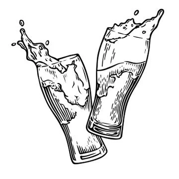 Beer splash engraving Stock Illustration