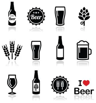 Beer vector icons set - bottle, glass, pint Stock Illustration
