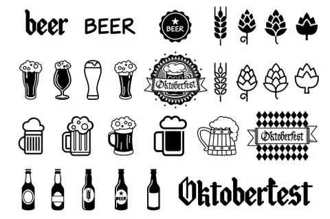 Beer vector icons set - bottle, glass, pint Stock Illustration