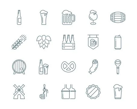 Beer vector icons set modern line style Stock Illustration