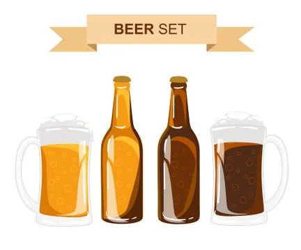 Beer vector set glasses different types. Stock Illustration