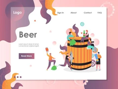 Beer vector website landing page design template Stock Illustration
