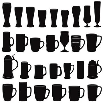 Beer ware set. Beer Mug and Beer Glass silhouette collection. Stock Illustration