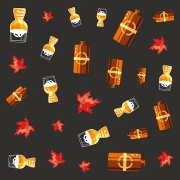 Beers and leafs oktoberfest pattern background Stock Illustration