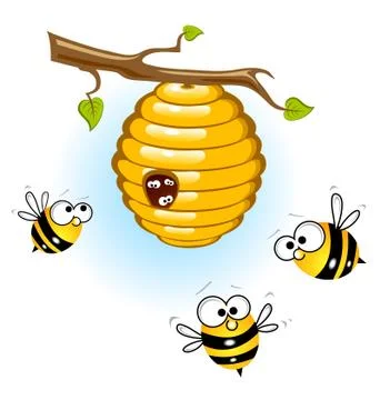 Bees and a beehive Illustrazione stock