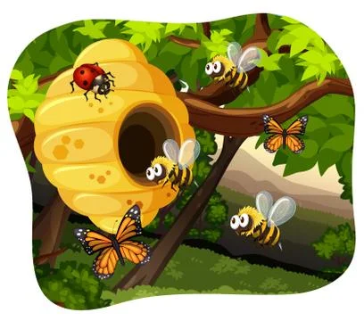 Bees and bugs in the tree 스톡 일러스트