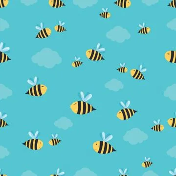 Bees and clouds Pattern Stock Illustration