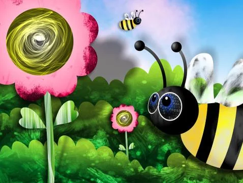 Bees and Flowers Stock-Illustration