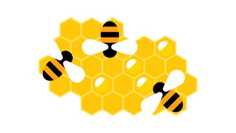 Bees and honeycombs. Stylized bees in a modern flat style. Stock Illustration